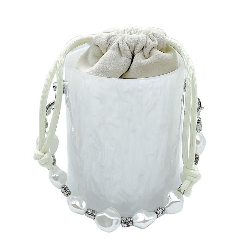 

Evening Bags Women Bucket Bag Stylish Pearl Luxury Bridal Party Prom Blingbling Wedding Clutch Purse Acrylic HandbagEvening, White