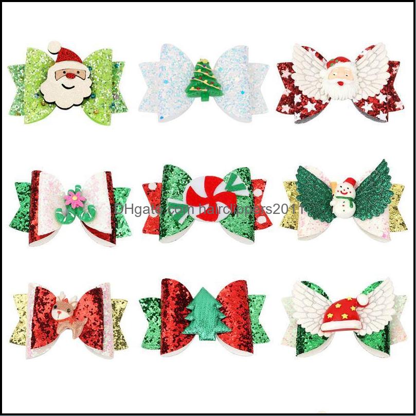 

Hair Accessories Tools Products Ins 3Inch Christmas Double-Deck Bows Girls Clips Sequin Cartoon Kids Barrettes Party Baby Bb Clip Designer