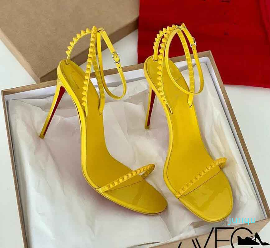 

Women Sandal spike high-heeled red sole high heeled shoes So Me 100mm Women Marry Wedding Party Dress Sexy Thin Heels Leather With Spikes