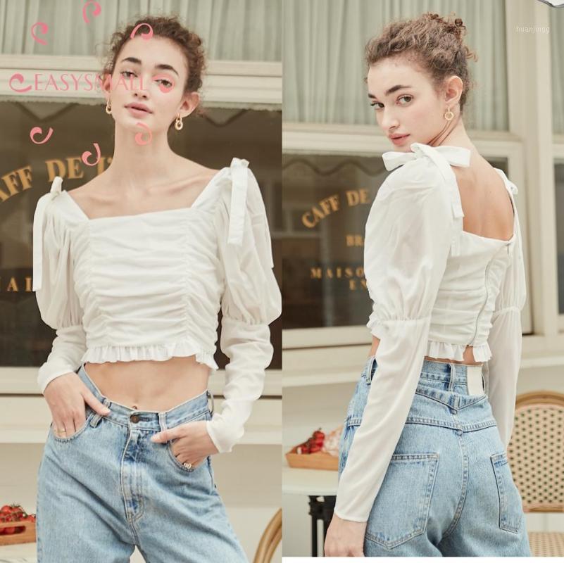 

Women' Blouses & Shirts EASYSMALL For Love Lemons Women Dress Spring Square Collar High-end Streetwear Clothing High Waist Long Puff Sleeve, As pic