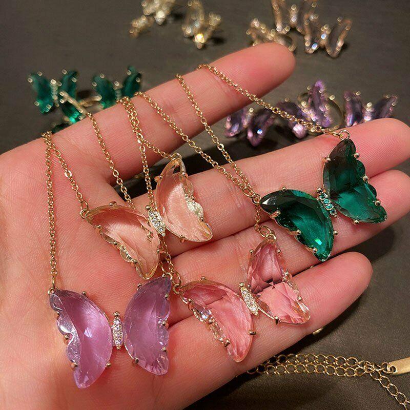 

Pendant Necklaces Trendy Colorful Butterfly For Women Crystal O Chain Necklace Korean Style Fashion Party JewelryPendant