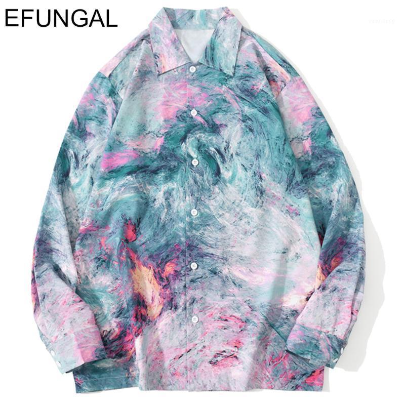 

Colorful Painting Print Long Sleeve Shirts Men Streetwear Harajuku Casual Blouse Hawaiian Shirt Party Tops Fashion Wear Men, Blue