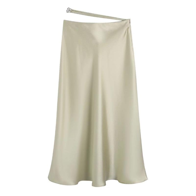 

Skirts Fashion Summer INS Women's Wear Silk Satin Texture Midi Skirt Solid Color Package Hip Simple Atmosphere Office OL SkirtSkirts, Beige