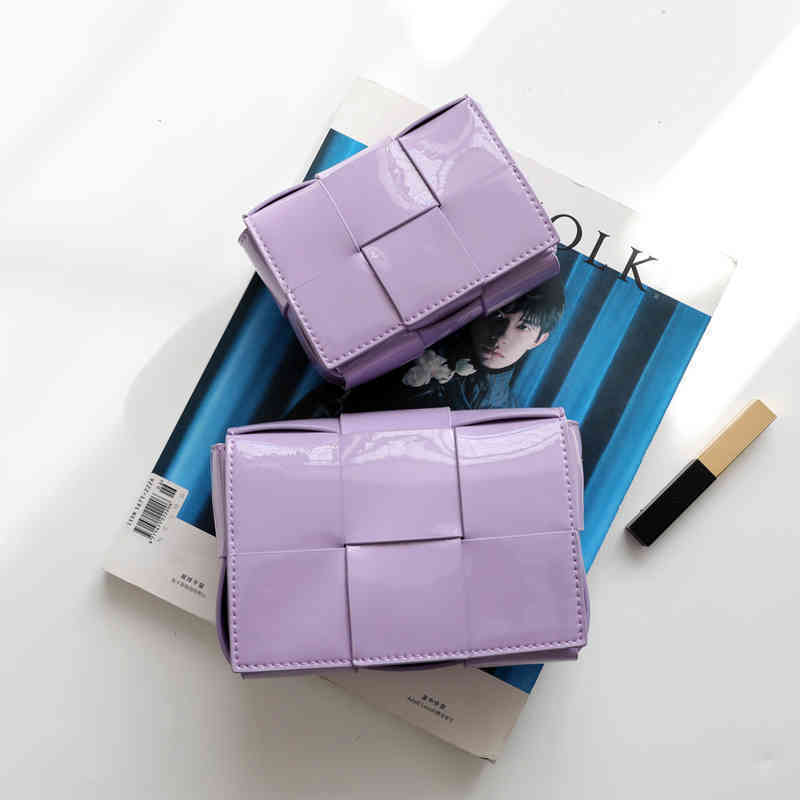 

Bottegav Venetas Handbag 2022 spring patent leather woven mini three grid cowhide small square Bag Mini messenger bag KKJK, Parrot green