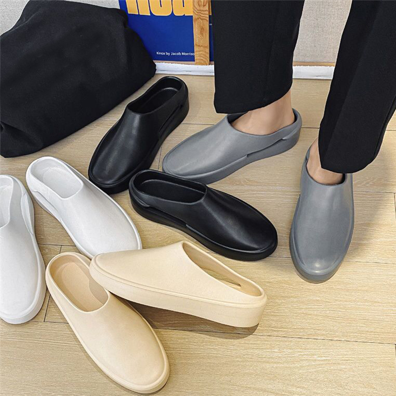 

Solid color casual summer half slippers Men hollow out foam flats sandals fashion slides Light home desinger shoes male 2022, Beige