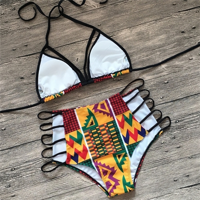 

YICN Sexy backless bikinis African Print Swimsuits High Waist Bathing Suit Halter Top Bikini Set Beach Push Up swimwear Y200319, 01