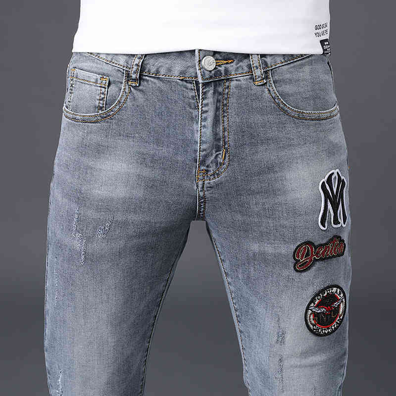 

Hong Kong high-end embroidered jeans autumn elastic Leggings men's fashion brand pants with holes, Section 6129