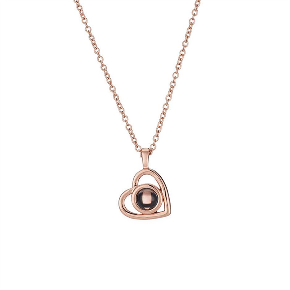 

Rose Gold 100 Languages I Love You Projection Pendant Necklace Ladies Jewelry Love Memory Wedding Valentine's Day303P