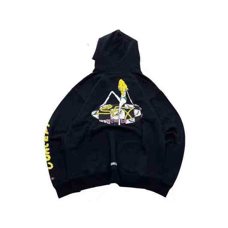 

European and American Chromes Heart Hoodie 20 High Street Graffiti Hand-painted Boy Beauty Print Red Lip Embroidery Loose Long Sle, Black