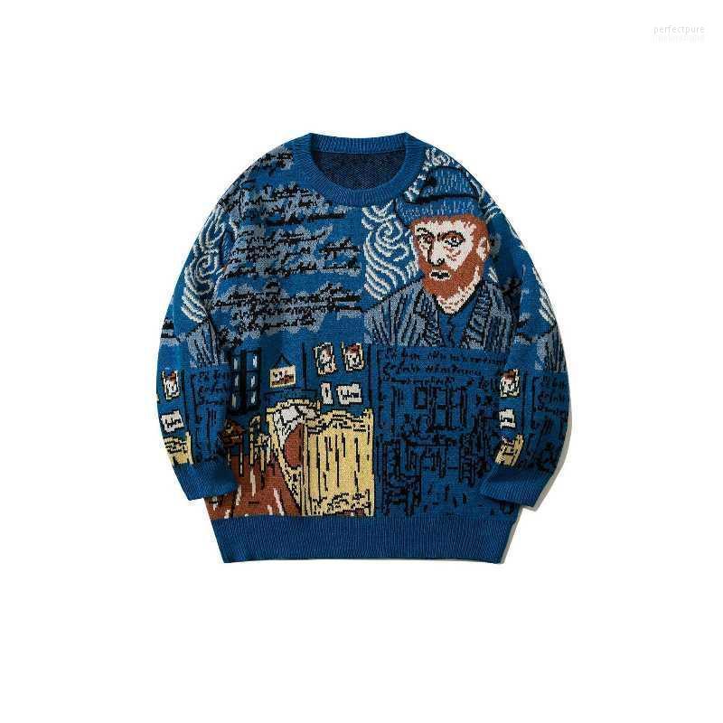 

Men's Sweaters 2022 Arrival Funny Graffiti Harajuku Men Hip Hop Padded Knitted Sweater Punk Loose Casual Women Pullovers Casaco Masculino Pe, Blue
