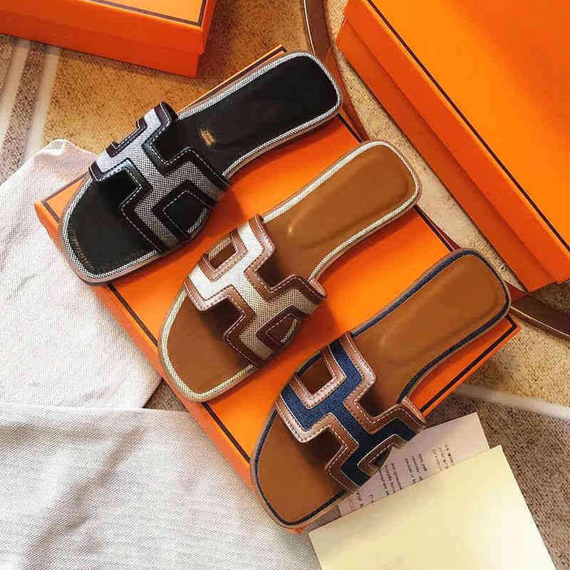 

Designer Sandal Herme Slippers Herme oran sandal Ms Slippers h Slippers Women's Summer Fasion Wear Leater Red Versatile Flat Beac Tourism One Word Sandals, Black cowhide h303