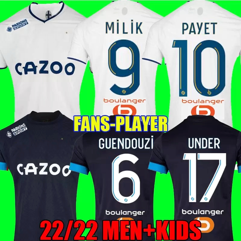 

2022 2023 MILIK PAYET soccer jerseys home 22 23 MarseilleS maillot de foot under football shirts men kids kit GUENDOUZI KONRAD GERSON CLAUSS fans player Mbemba away, Adult away sponsor