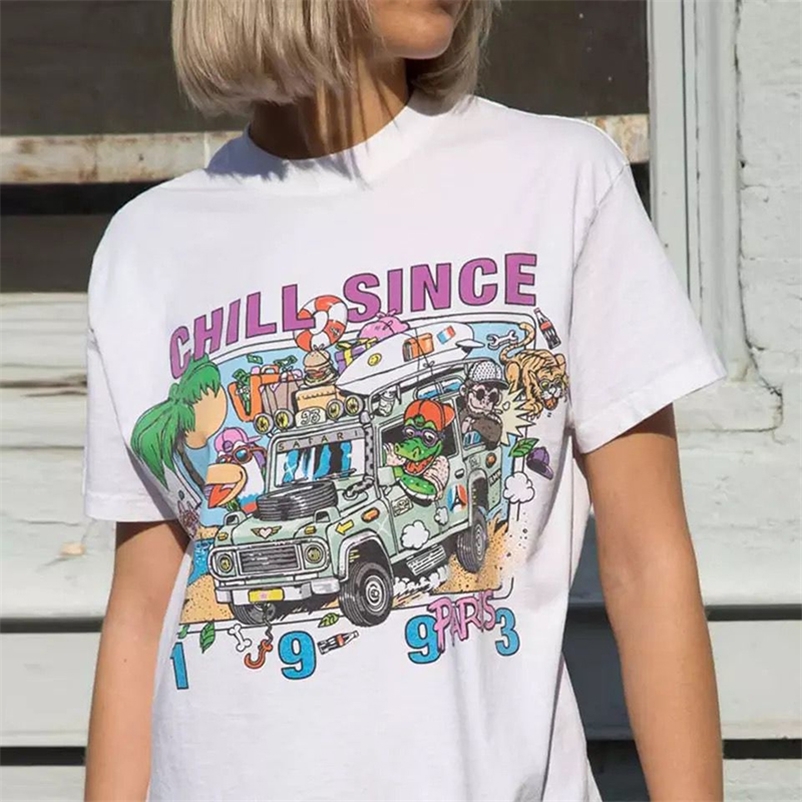 

Chill Since 1993 Paris Graphic Tee Summer Fashion 90S Vintage Harajuku Hipster Tumblr Ulzzang Women T-Shirt Casual FunnyClothing 220707, White