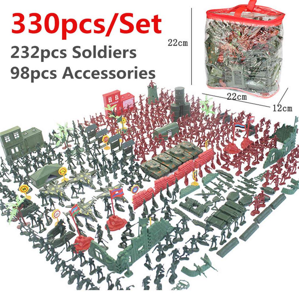 

Kids 290pcs/330pcs Set Plastic Military Soldier Model Playset Toy Army Base Figures Accessories Decor Children Gift Toys236d