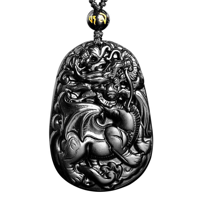 

Pendant Necklaces Wholesale Black Natural Obsidian Stone Flying Pixiu Sweater Chain Necklace Lucky For Women Men Fashion JewelryPendant
