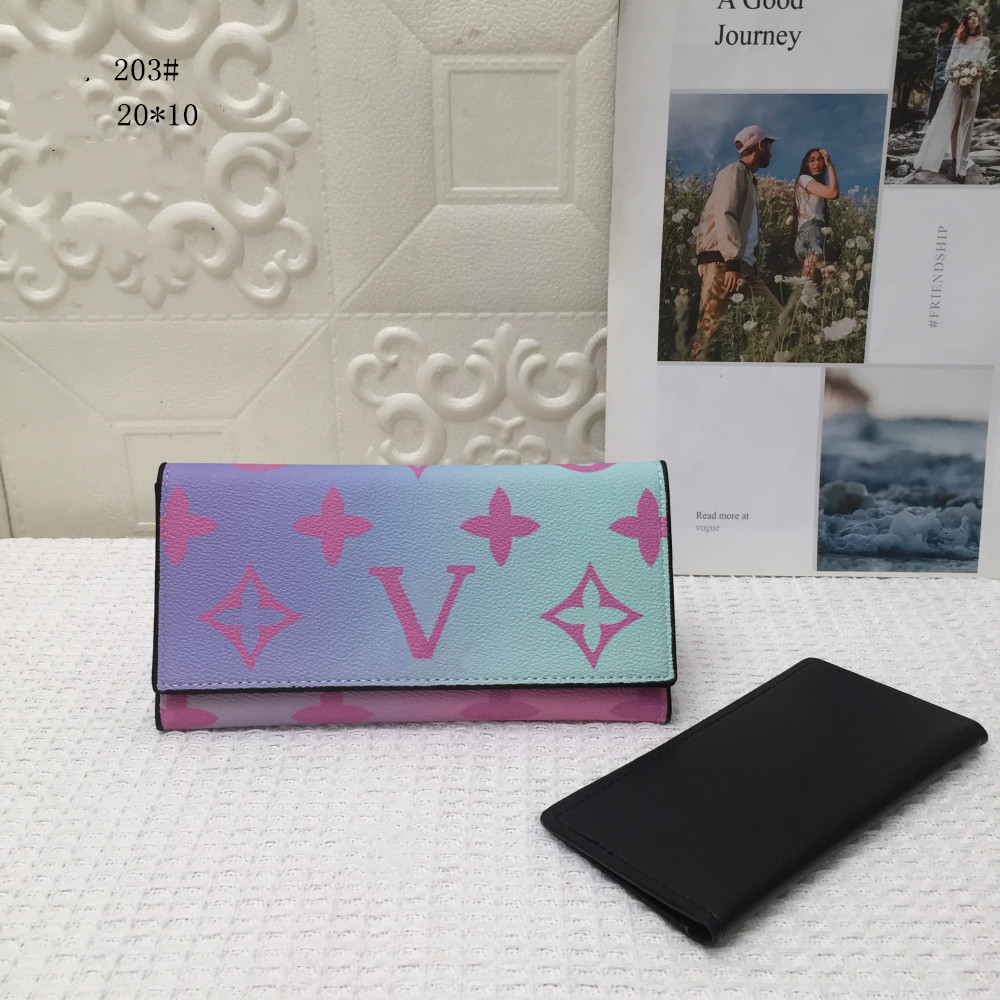 

Brand Long M203 bag Spring in the City purple Pink Gradient monograms Print Leather purse Women Luxury Designers Clutch bag 20X10cm, Purple 203