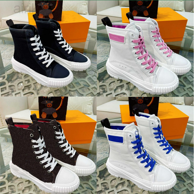 

Squad Casual Shoes Designer High-Top Pink Black White Cotton Canvas Calf Leather Boots Chaussures Trainers Platform Chunky Sneakers, Red