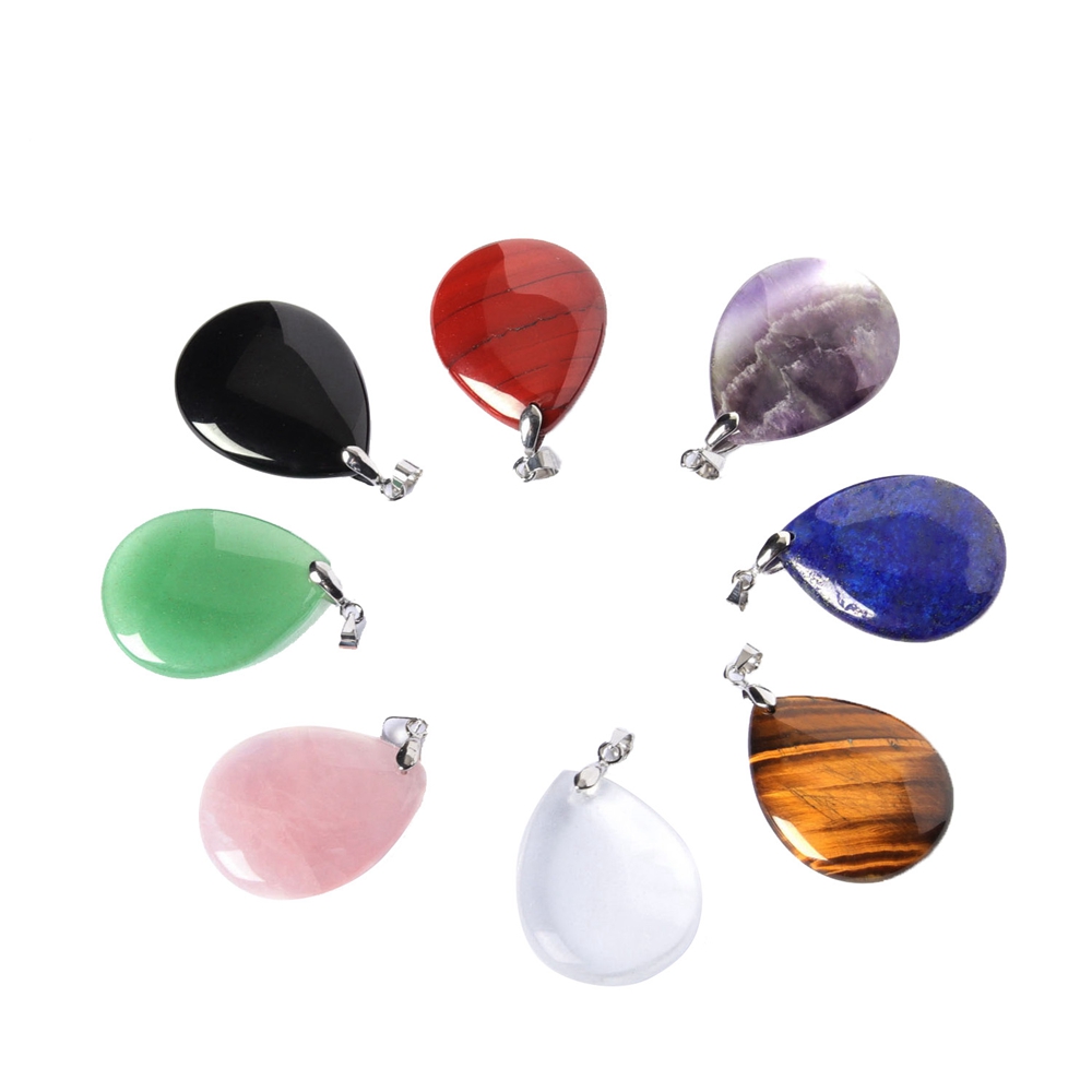 

Natural Stone Water-drop Shape Charm Pendant Angel's Tears Amethyst Obsidian Rose Quartz Healing Crystal Necklace Jewelry Support Pattern Customization Carving