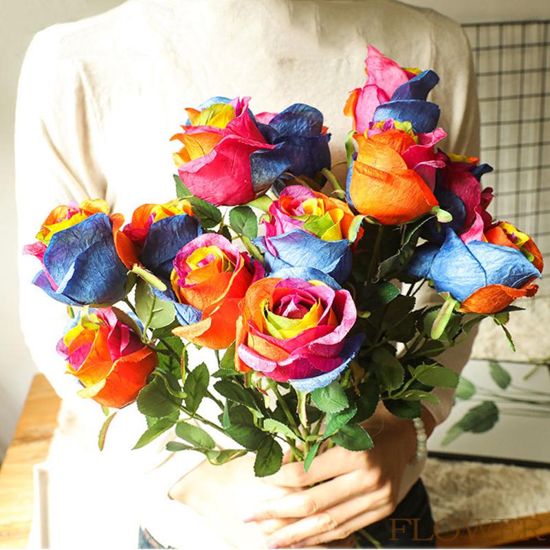 

Decorative Flowers & Wreaths 5Pcs Artificial Colorful Rose Plant Mother Valentine's Day Gift Home Party Wedding Decoration Bouquet, Colour