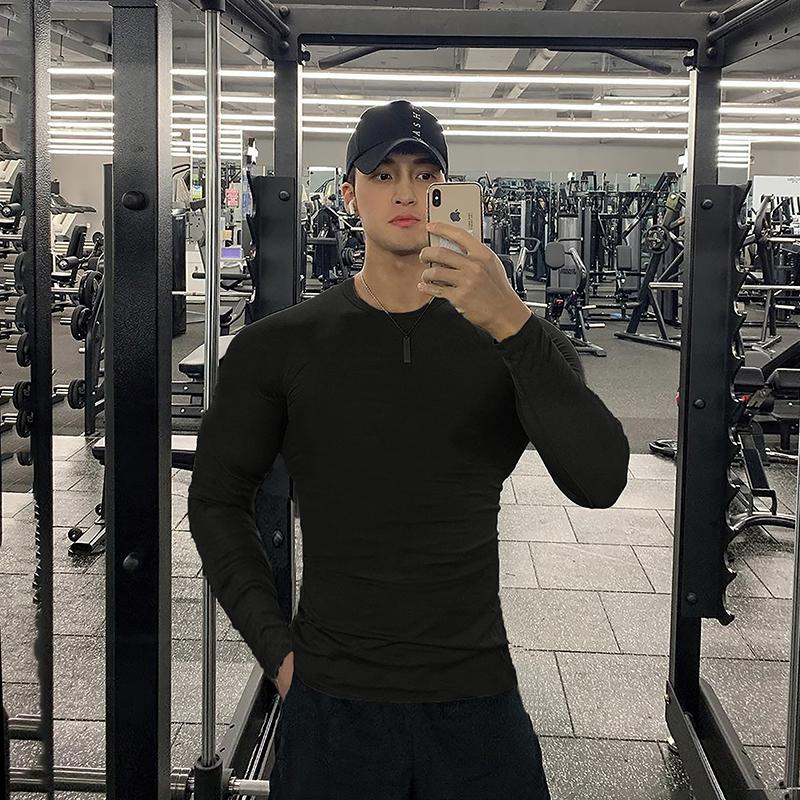 

Men's T-Shirts Fitness T-shirt Men Sports Tee Tops Compression Shirt Muscle Workout Autumn Brand Gym Clothing Bodybuilding Long Sleeve T Shi, White