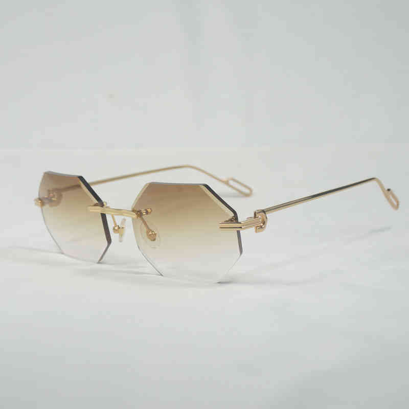 

Vintage Rimless Diamond Cutting Sunglasses Men Oculos New Lens Shape Shade Metal Frame Clear Glasses Frame Women Gafas Women