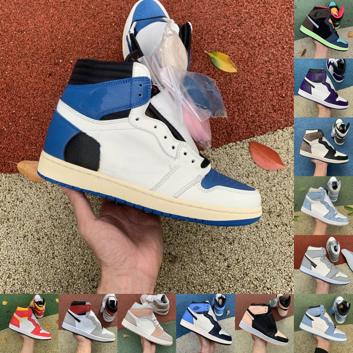 

2022 new Jumpman Men 1 J Balvin 1s University Blue Shoes dark mocha light smoke grey obsidian UNC top 3 triple white Fragment mens