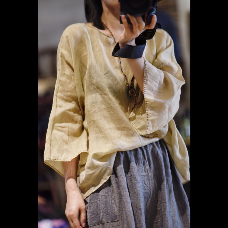 

Women's Blouses & Shirts Women Loose Retro Ramie Blouse Ladies Vintage V Neck Shirt Female 2022 Summer Tops Solid Sunscreen Artist ClothesWo, White