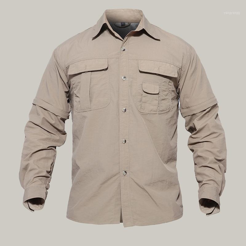

Men' Military Lightweight Shirt Quick Dry Tactical Spring Summer Outdoor Hiking Breathable Removable Casual Shirts, Khaki