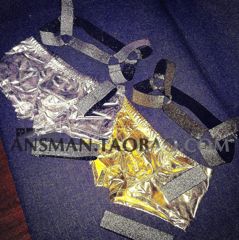 

Men's Tracksuits 4PCS Suit Golden Silver Strap+Shorts+Leg Cover+Sleeve Cover Bar Nightclub Male Singer Sexy Dancer Set Costume, Gold 4pcs