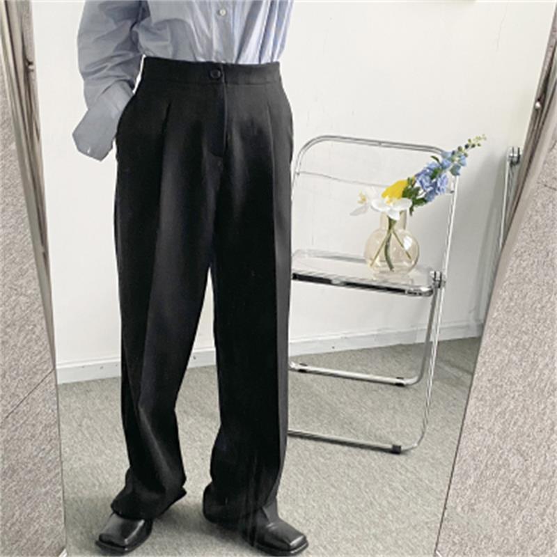 

Men's Pants Spring Loose Legs, High Waist, Straight Drag Pants, Bourgeois Retro Hip Korean Version Of BF Slacks, Black