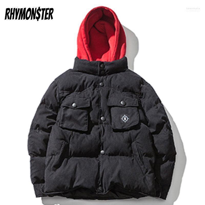 

Men's Down & Parkas RHYMONSTER Winter Contrast Color Hooded 2022 Hip Hop Single Breasted Casual Out-Wear Men High Street Loose Warm Coats1 K, Blue