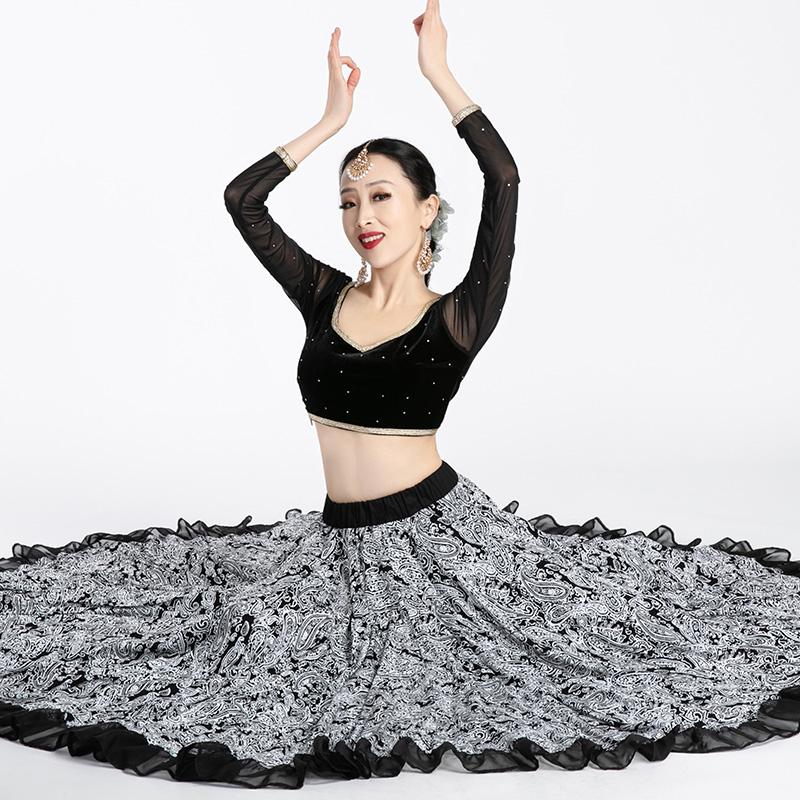 

Ethnic Clothing Traditional Dance Dress Female Long Sleeve Tops Skirt Bollywood Saree Veil Suit Belly Stage 2022