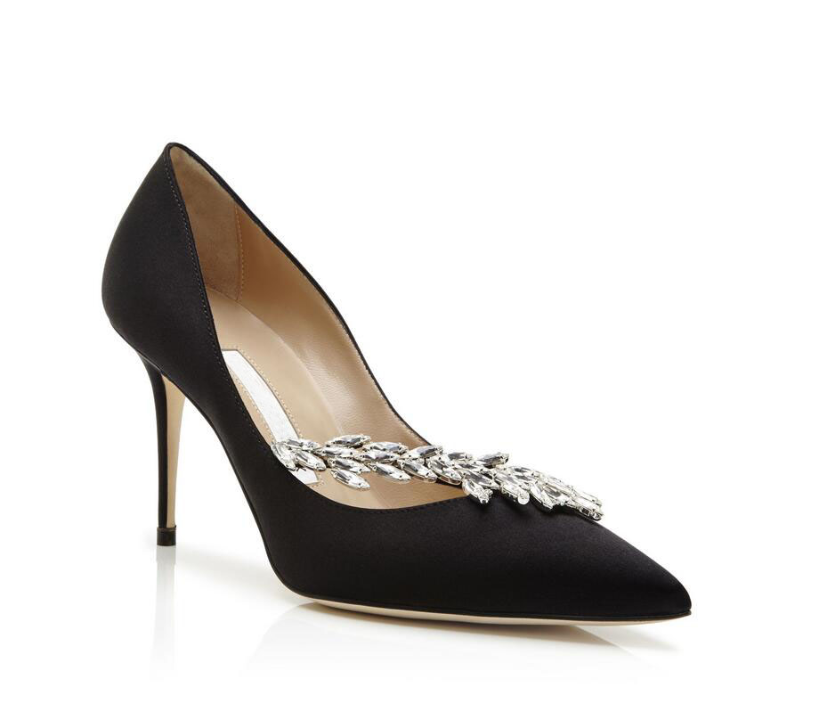 Élégant Bridals Mariage Nadira Satin Sandales Chaussures Femmes Bout Pointu Feuille De Cristal Embellissement Stiletto Dame Excellents Talons Hau