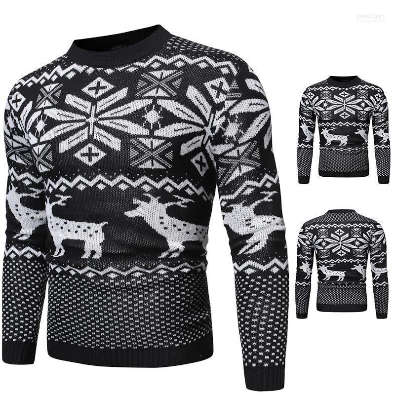 

Men' Sweaters Foreign Trade Style Large Size Christmas Deer Slim-fit Sweater Round Neck Knitted Pullover Perf22, Black