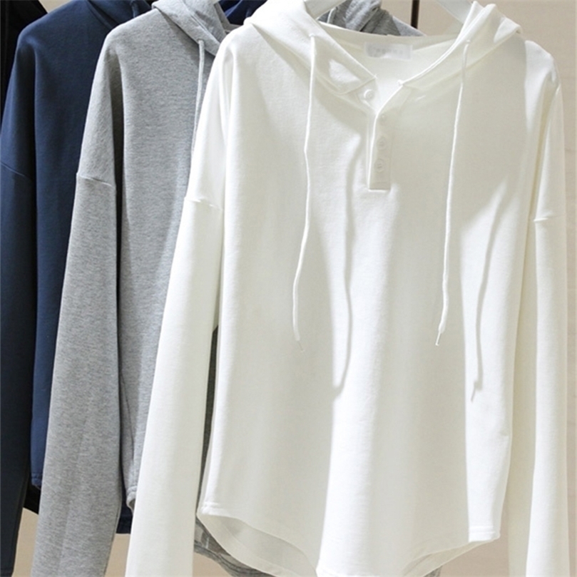 

Jielur Autumn Women Hoodies Sweatshirts Simple AllMatch Streetwear Trendy Lady Pullover Hooded Gray White Top MXXL 220811, Black