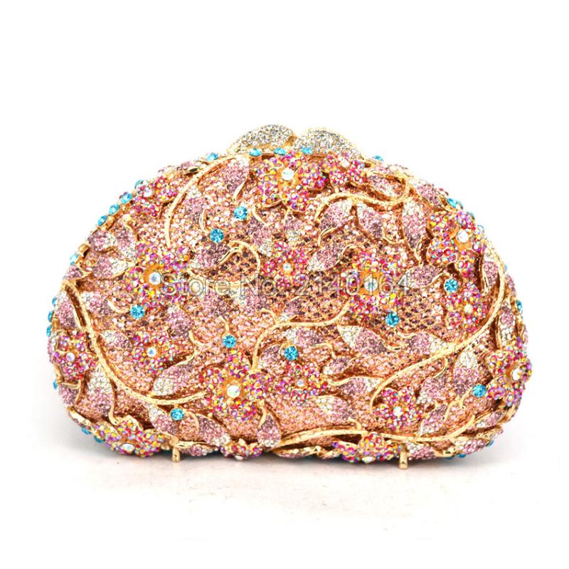 Evening Bags Pink Fashion Women Gold Clutch Bag Silver Femme Pochette Luxury Crystal Day Bling Party Purse 88621-B