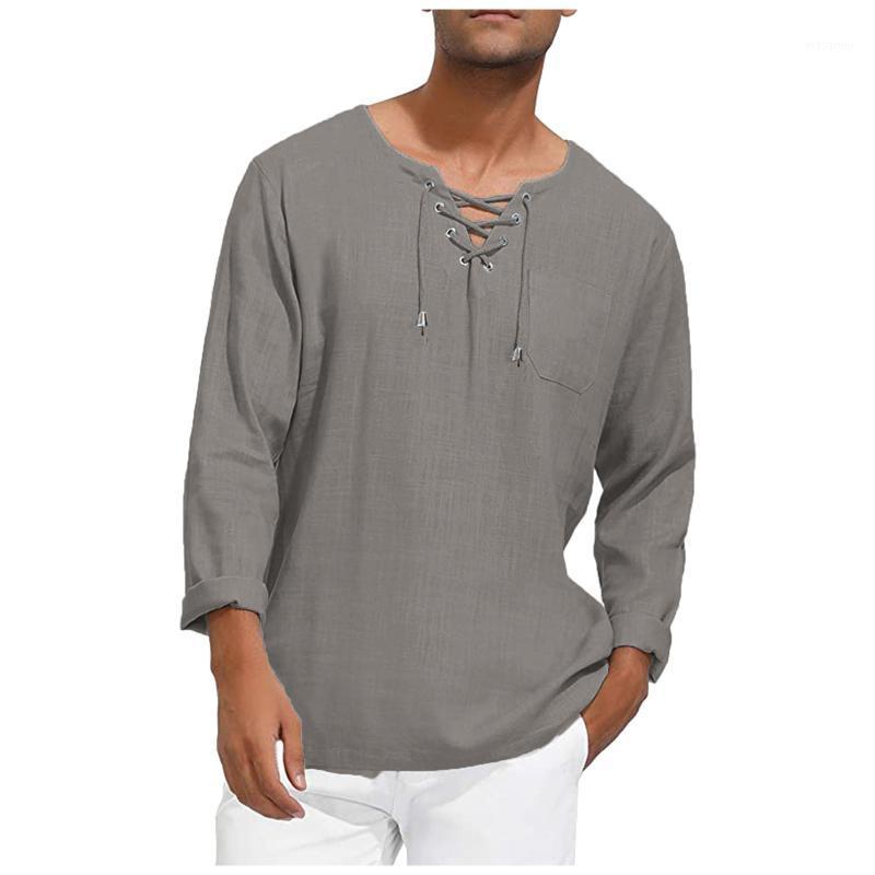

Men's Casual Shirts Cross Straps V Neck Solid Color Pocket V-neck Chest With Long-sleeved Shirt Top Blouse Blusas Y Camisas, Black