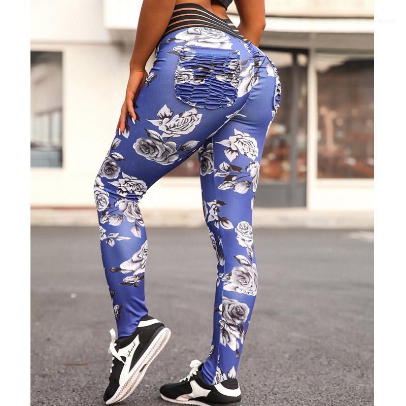 

Women' Leggings Female Designer High Elastic Fitness Legings Women Punk Waist Blue Floral Printing Legging Sexy Excise Pants