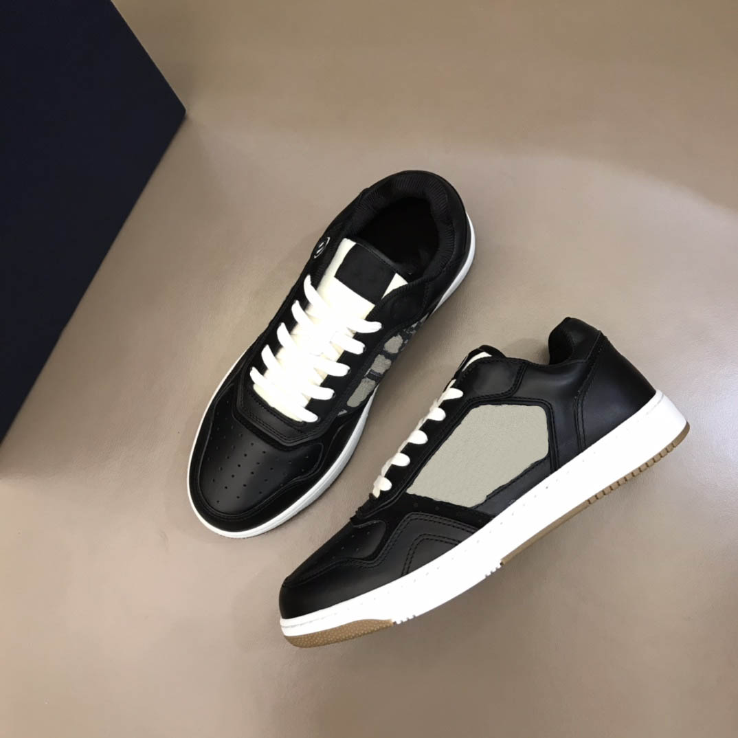 

B27 Black Casual Shoes smooth calfskin loafers with beige and black Oblique print sneakers