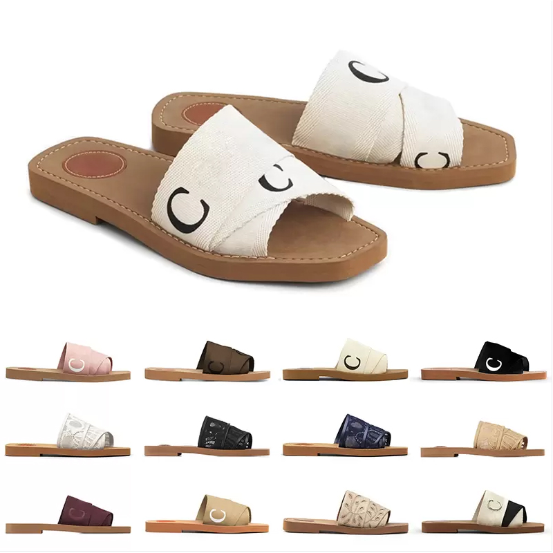 

designer canvas slippers Women Woody Mules flat sandals rubber slides white black pink Sail bordeaux lace Lettering Fabric womens summer outdoor shoes, Bubble wrap packaging