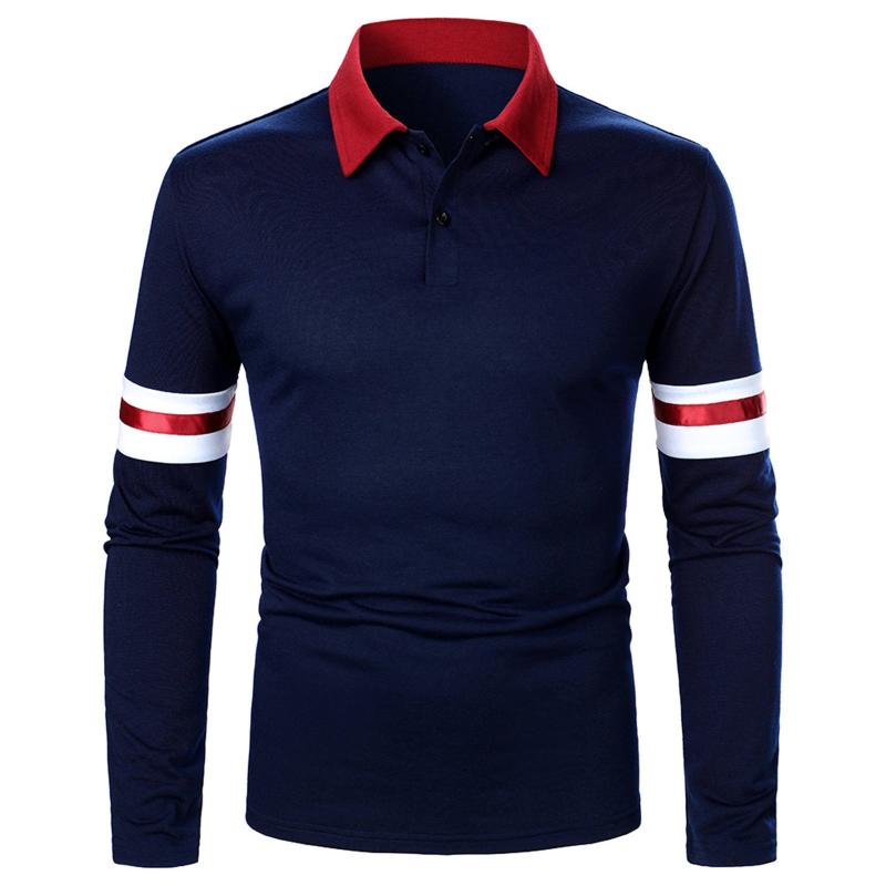 

Men' Polos Autumn Spring Men Long Sleeve Shirt Three Colors Stitching Tops Man Casual Patchwork Streetwear Social T-shirt, Navy
