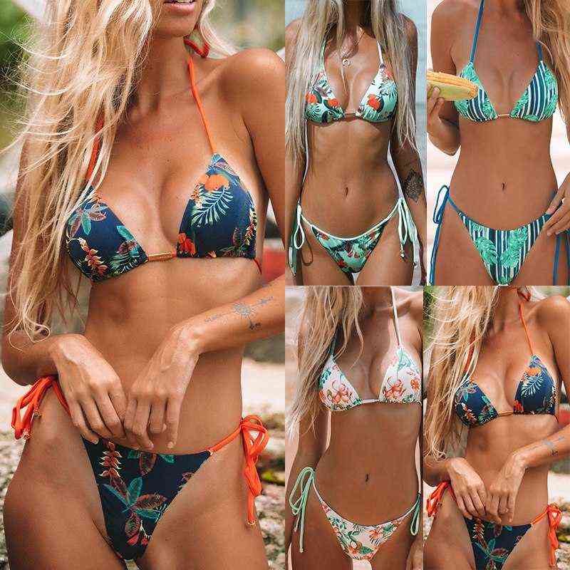 

Print Sexy Mini Bikini Set Triangle Padded Push Up Women Bathing Suit Thong Halter Low Waisted 2021, 03