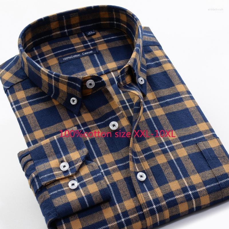 

Autumn Fashion Style Thickened 100%pure Cotton Men Dress Shirts Plaid Long Sleeve Plus Size 2XL-6XL7XL8XL9XL10XL 42-50 Men's Eldd22, 950031