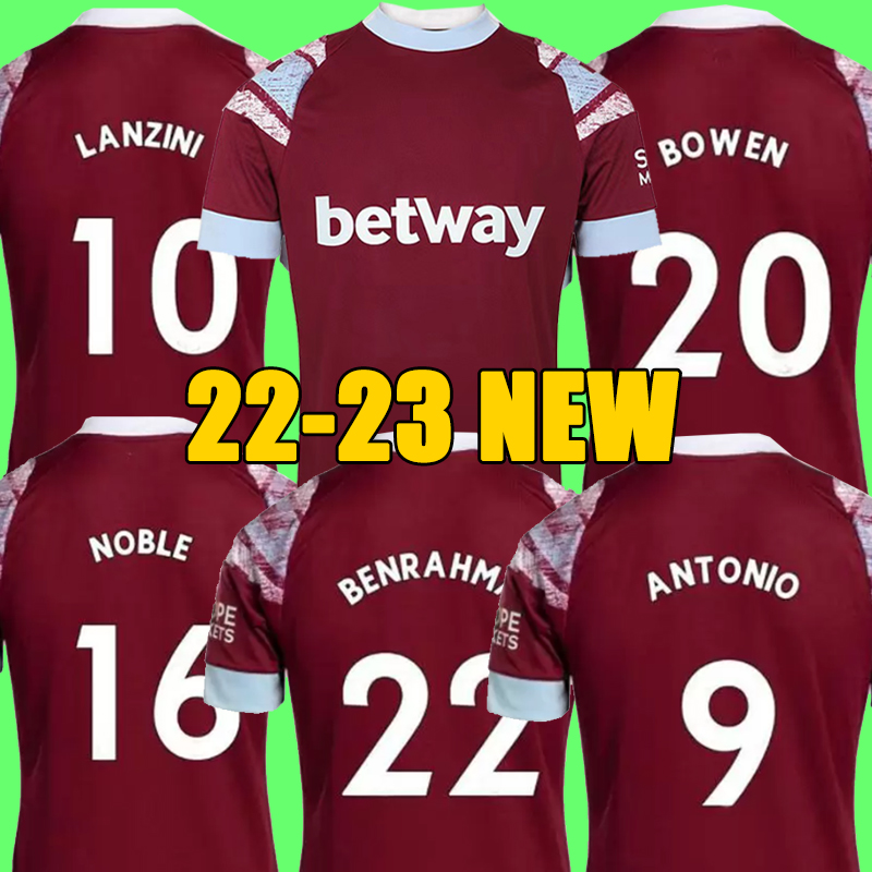 

22 23 West Hams BOWEN RICE Soccer Jerseys BENRAHMA LANZINI ANTONIO YARMOLENKO NOBLE FORNALS DAWSON Vlasic SOUCEK 2022 2023 Jersey Football Shirt Unifroms88, 22 23 home men+patch