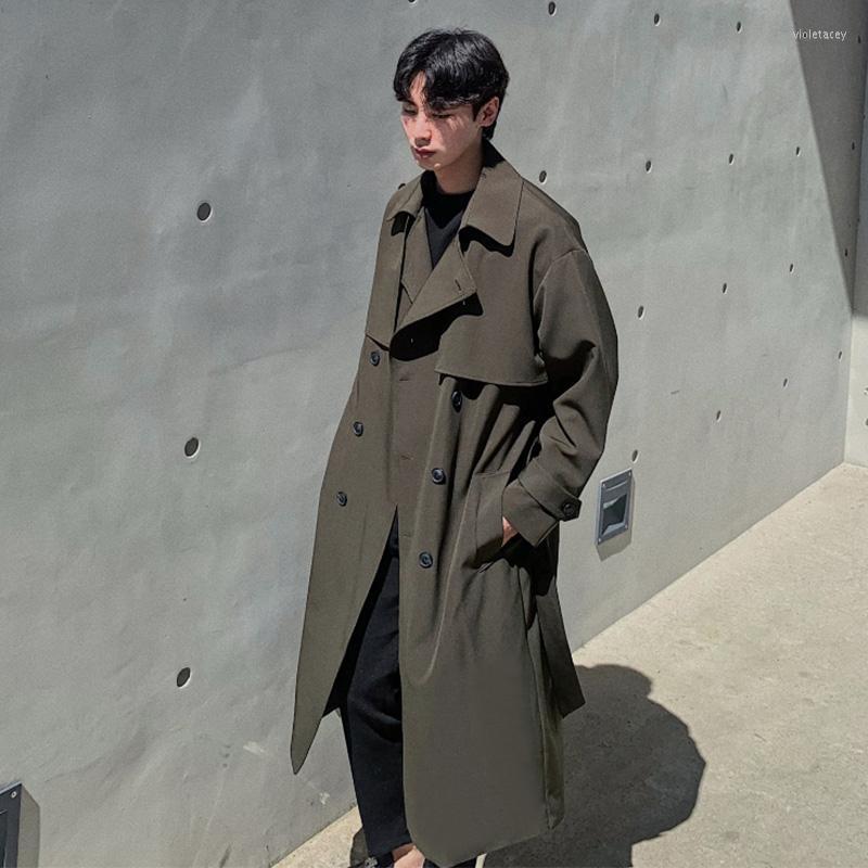 

Men's Trench Coats 2022 Autumn Windbreaker Mid-length British Style Double-breasted Coat Korean Trend Loose All-match Jacket Viol22, Beige