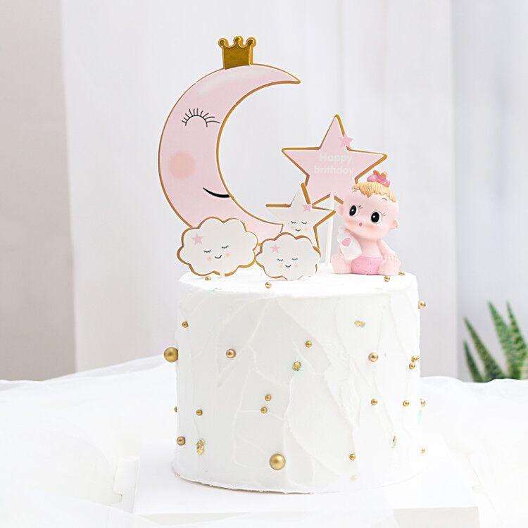 

Party Decoration Crown Moon Clouds Star Happy Birthday Cake Toppers Dream Baby Shower DIY Baking Dessert Insert Flags Xmas Decor
