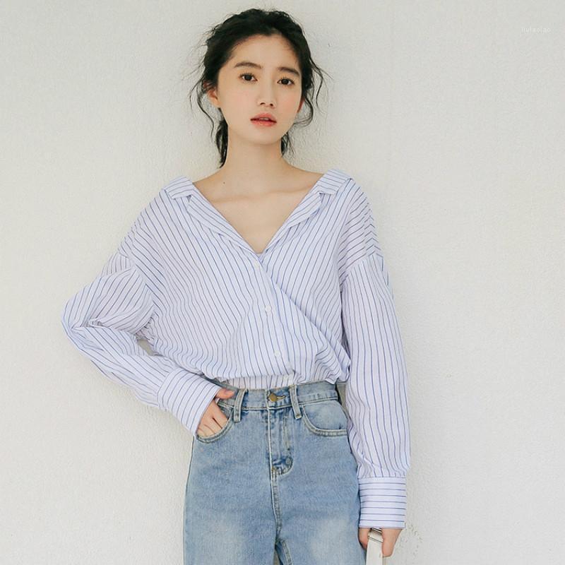 

Women's Blouses & Shirts Autumn Long Sleeve Girls Shirt Women V-neck Stripe Sexy Casual Blouse Female Stylish Fashion Loose Top Clothes H917, Stylea