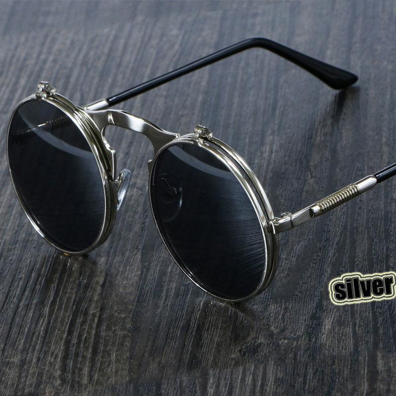 

Sunglasses Steampunk Round Women Men Metal Vintage Filp Circular Double Lens Sun Glasses Style Circle Shades Gafas De Sol UV400Sunglasses