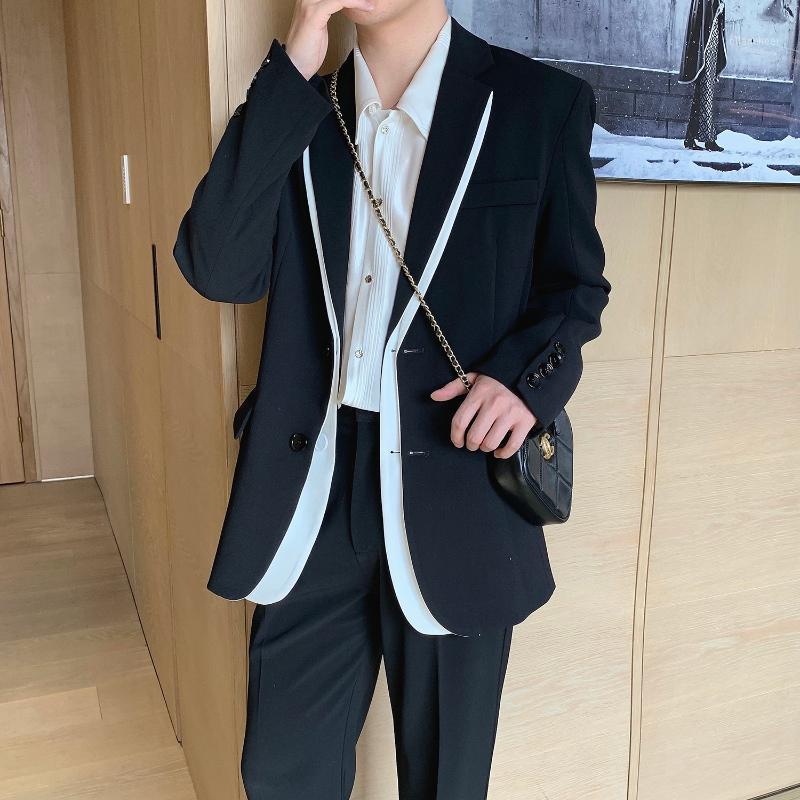

Men's Suits & Blazers -6XL 2022 Fashion Original Design Black Contrast Double Placket Casual Suit Coat Plus Size Costumes