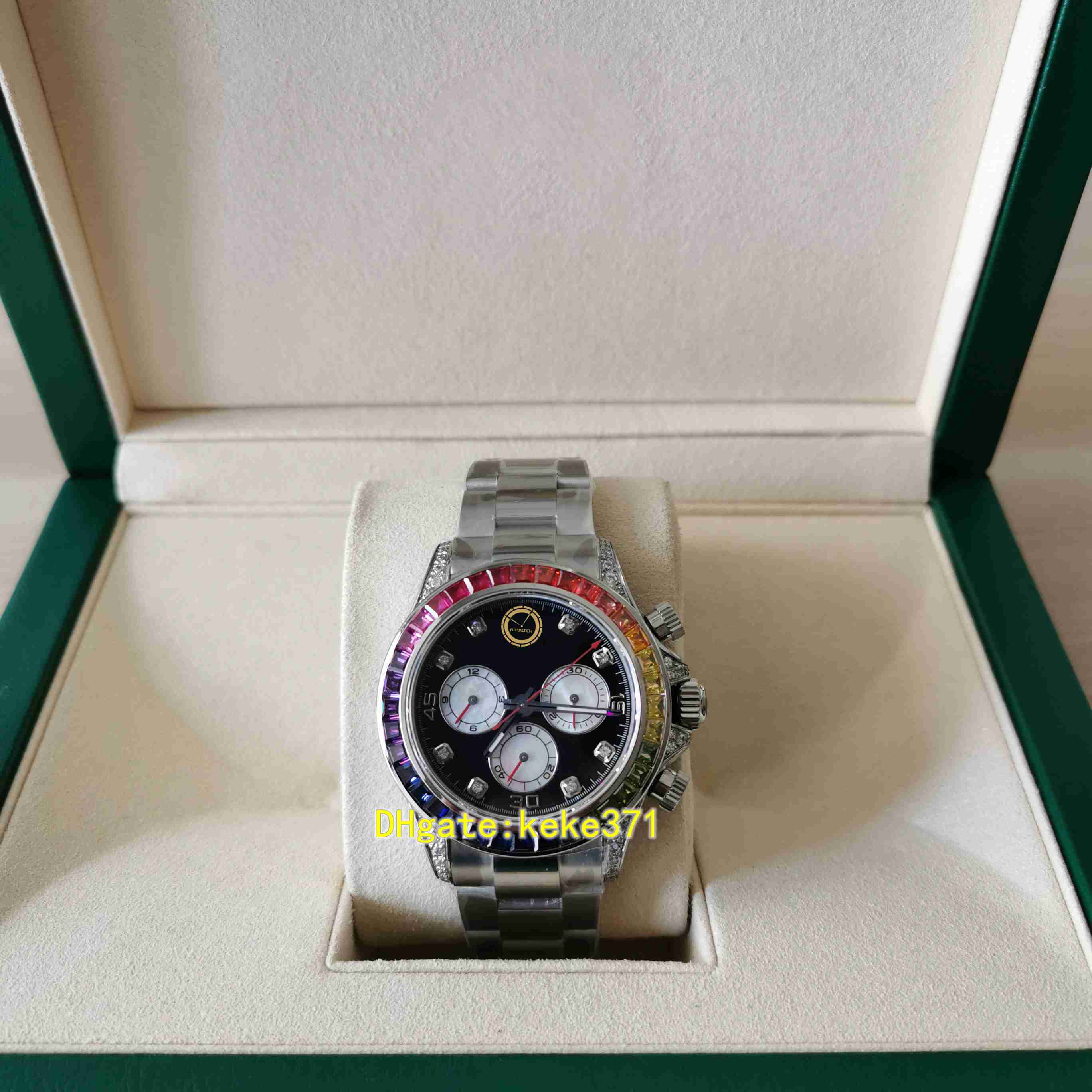 

Super Men Watch 116599 40mm Cosmograph rainbow diamond Stainless Chronograph Working 7750 Movement Automatic Mens Luminescent Watches Wristwatches, Buy box